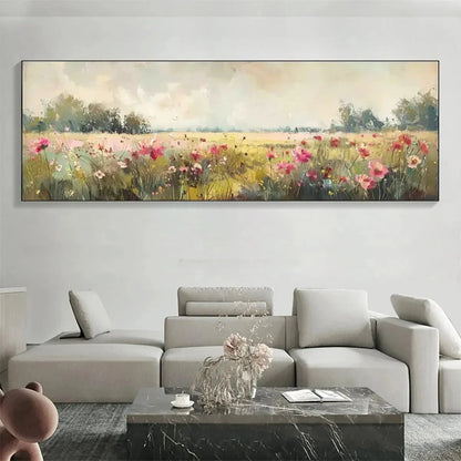 WILD FLOWER FIELD PANORAMIC | Abstract closeup, raised brushwork detail