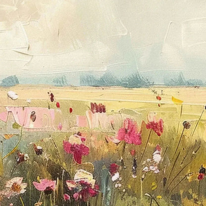 WILD FLOWER FIELD PANORAMIC | rectangular format, hand-painted canvas edge