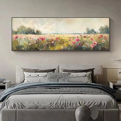 WILD FLOWER FIELD PANORAMIC | black frame version on white wall