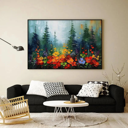 WILD FLOWER MEADOW | gold frame stretched on neutral wall