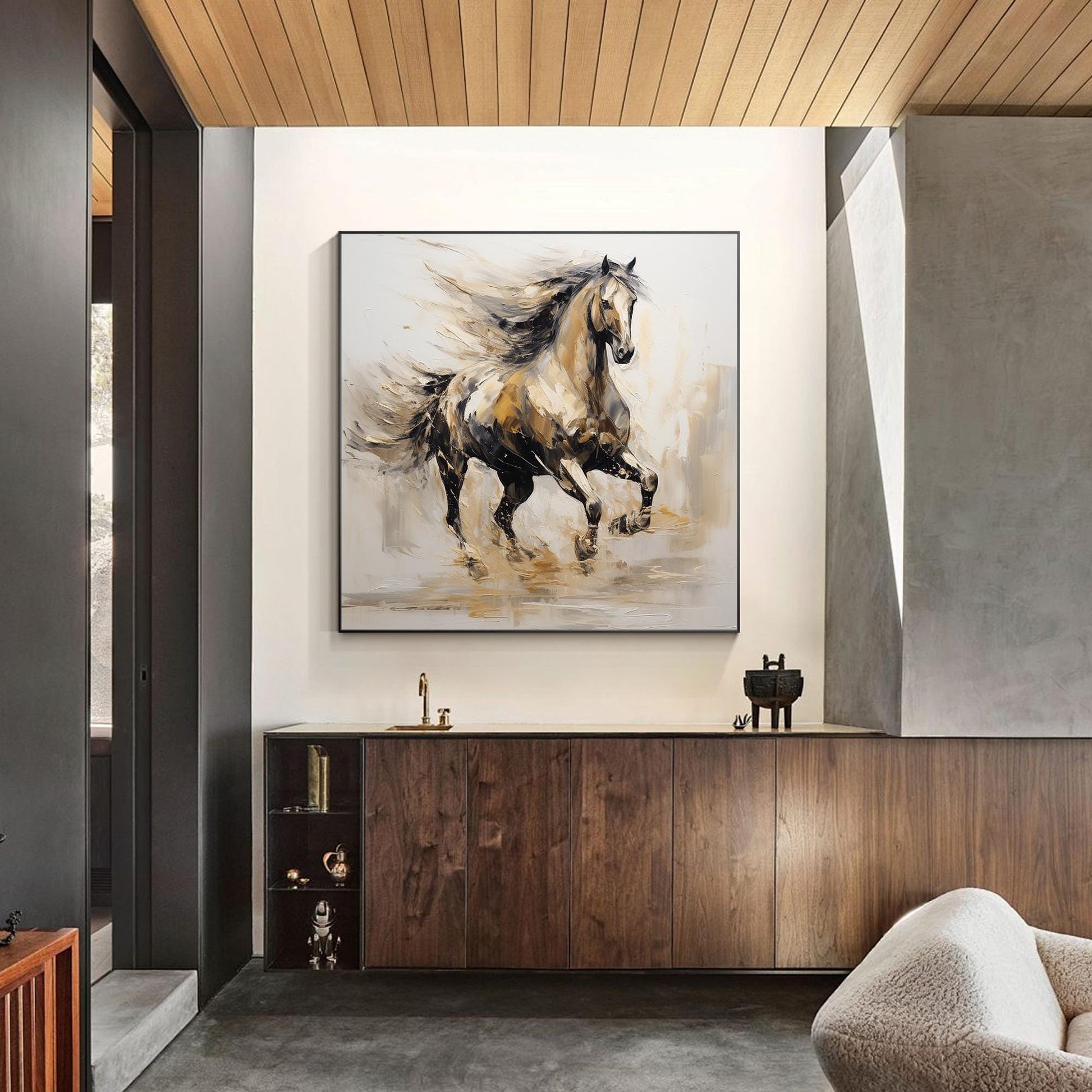 Wild Horse Painting: 3D Texture Acrylic Art, Framed Canvas #3
