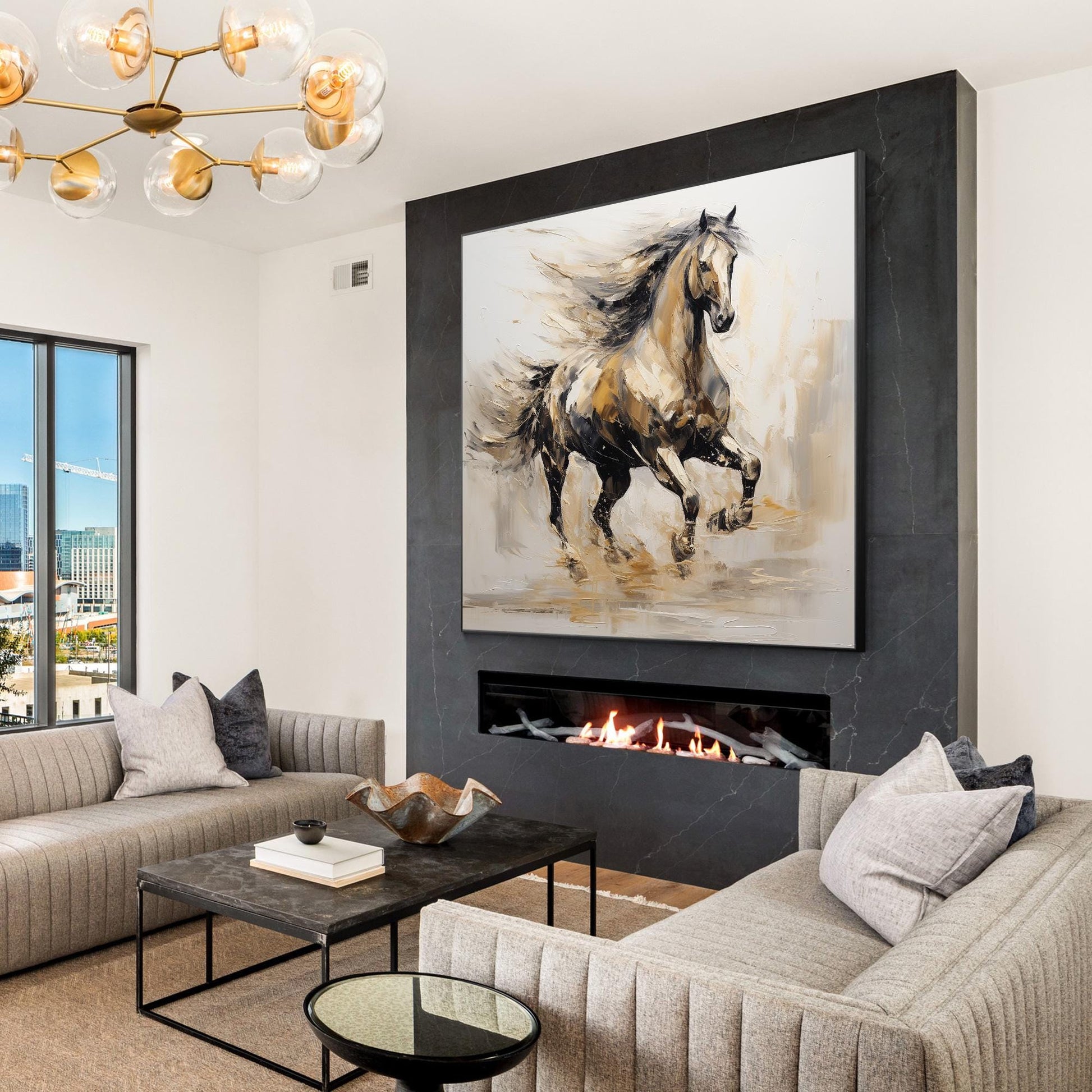 Wild Horse Painting: 3D Texture Acrylic Art, Framed Canvas #5