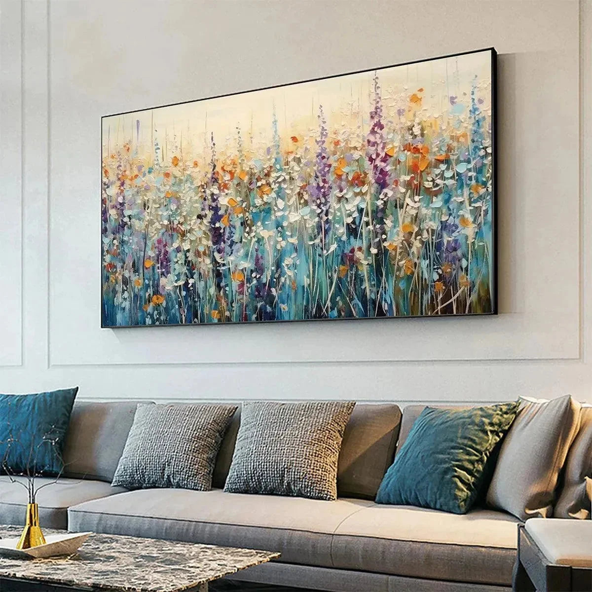 WILD MEADOW | gold frame stretched on neutral wall
