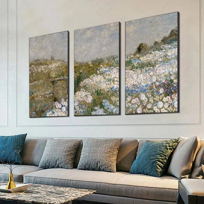 WILDFLOWER FIELD TRIPTYCH | Landscape closeup, raised brushwork detail