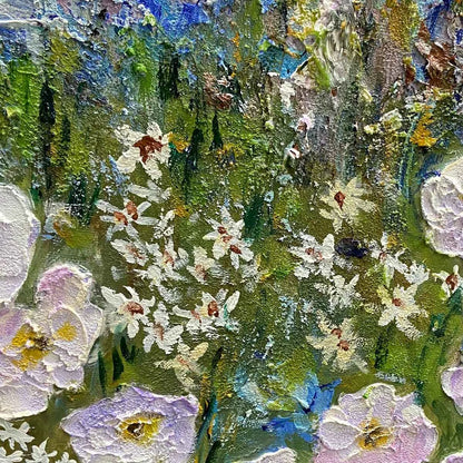 WILDFLOWER FIELD TRIPTYCH | multi-color palette, original  art