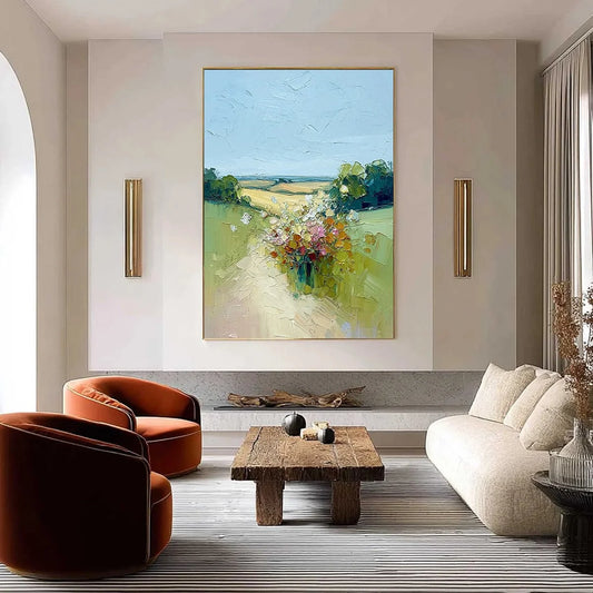 WILDFLOWER PATH: Textured Palette Knife Countryside Landscape Painting