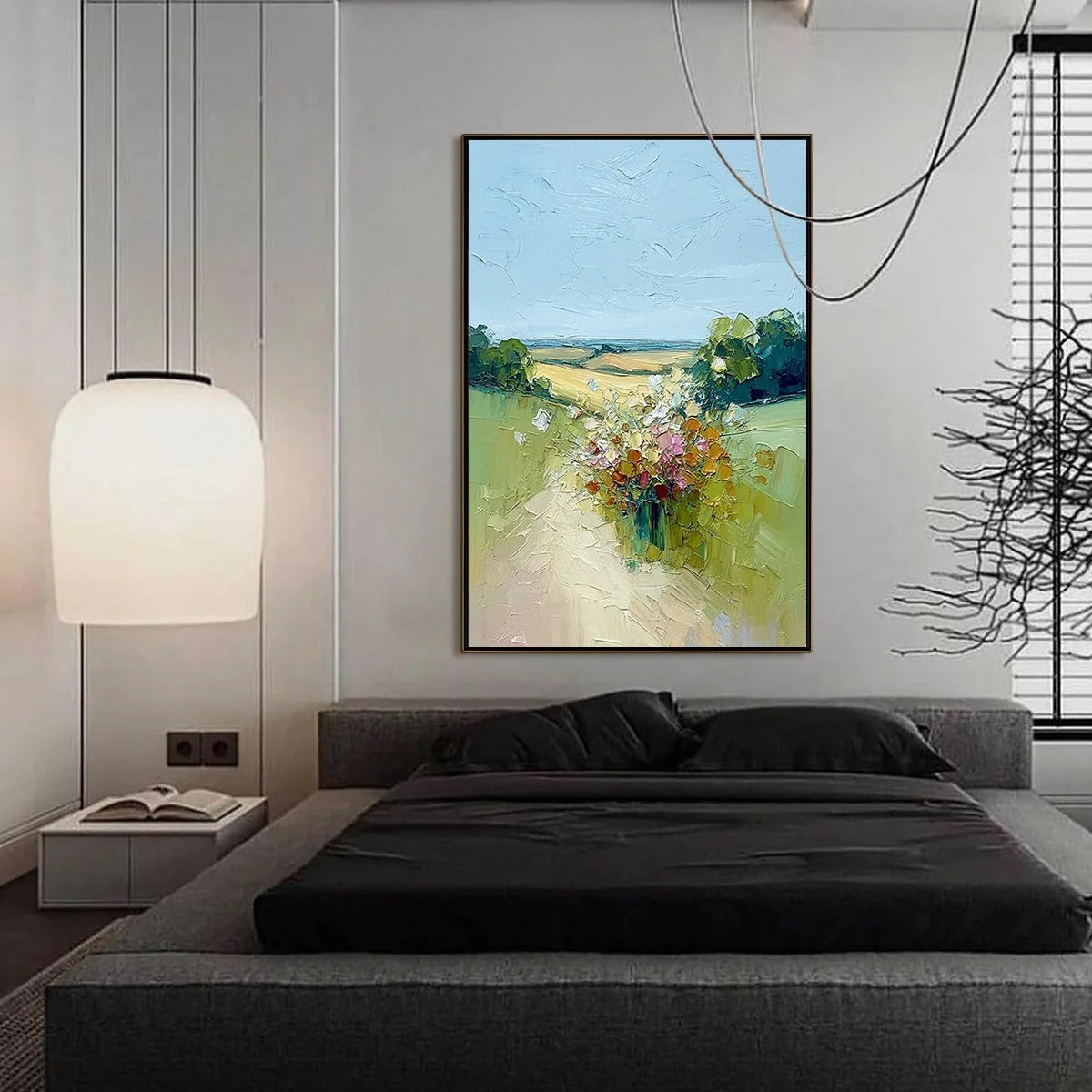 WILDFLOWER PATH | gold frame stretched on neutral wall