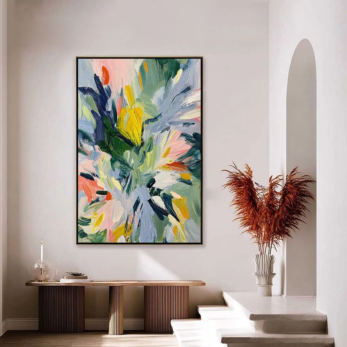 WILDFLOWER SYMPHONY | gold frame stretched on neutral wall