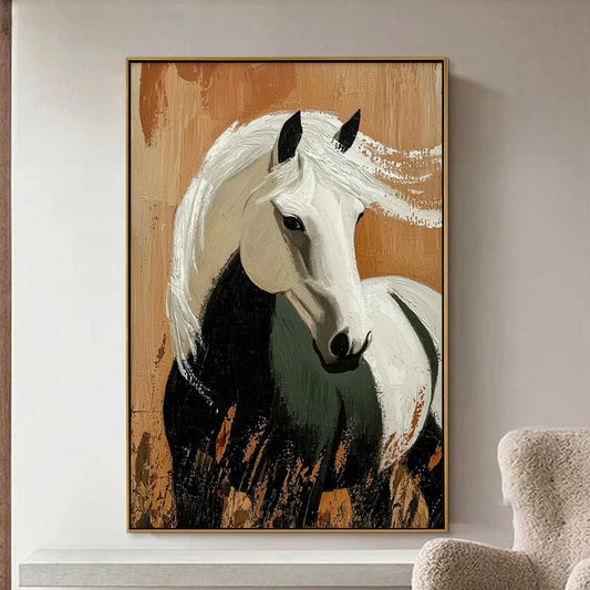 WINDWHISPER: Textured Horse Portrait Oil Painting