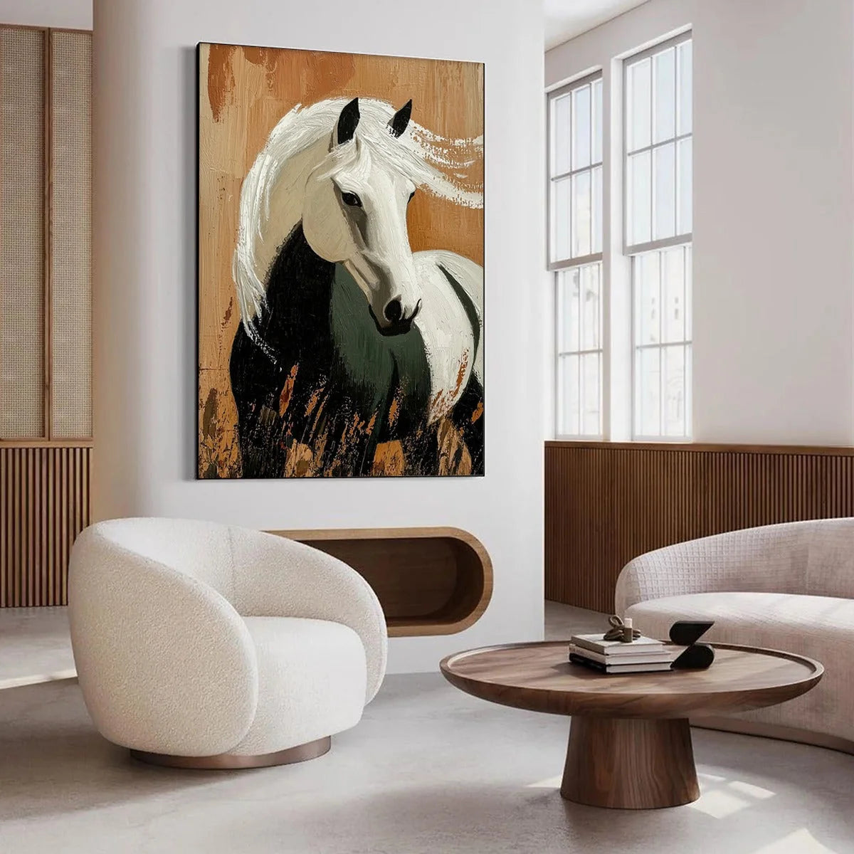 WINDWHISPER | gold frame stretched on neutral wall