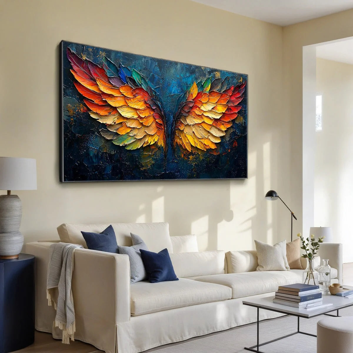 WINGS OF FIRE | gold frame stretched on neutral wall