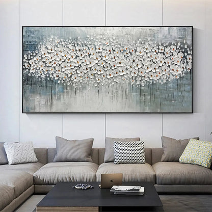 WINTER BLOSSOM | gold frame stretched on neutral wall