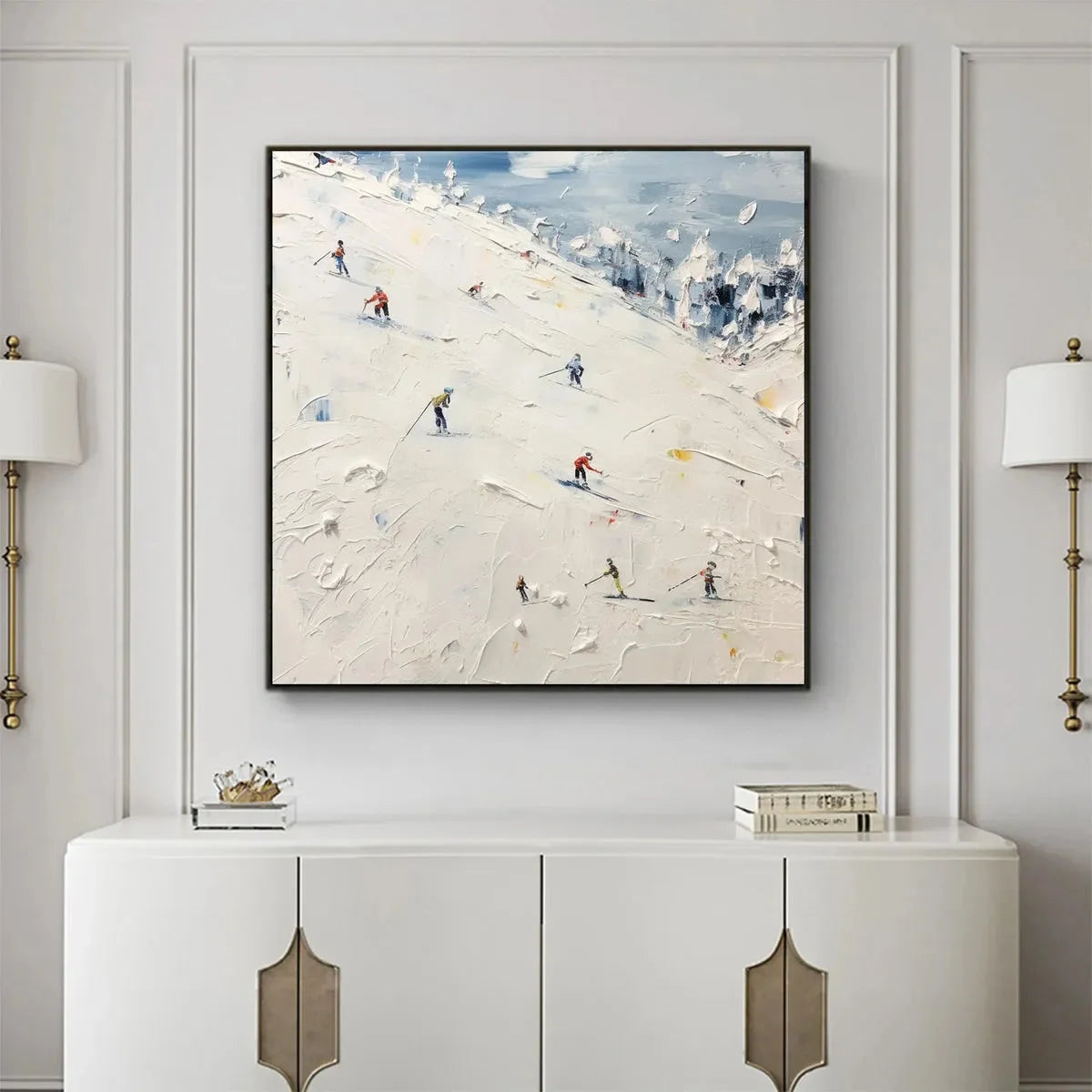 WINTER'S DANCE | gold frame stretched on neutral wall