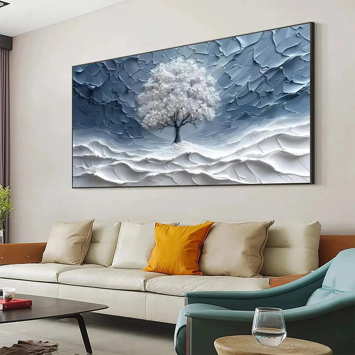 WINTER'S EMBRACE | gold frame stretched on neutral wall
