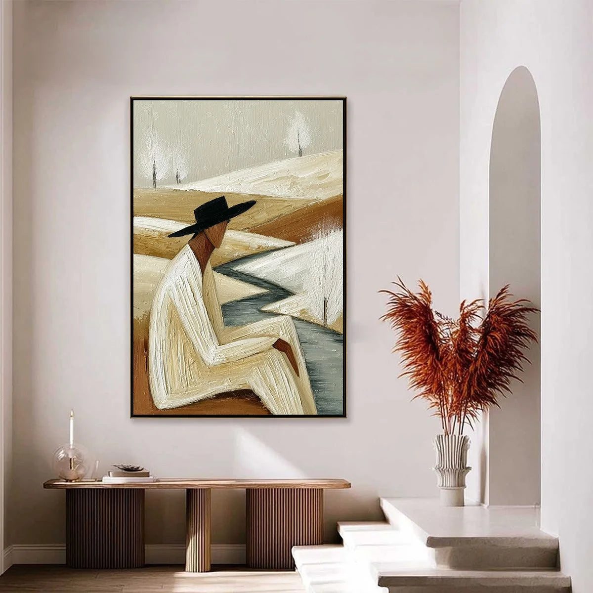WINTER'S REPOSE | gold frame stretched on neutral wall