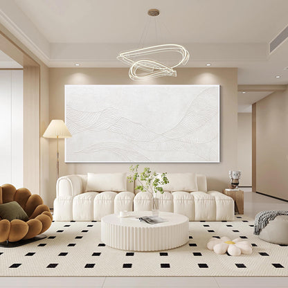 Witte bergschildering met 3D-structuur: abstracte, minimalistische oversized muu #2