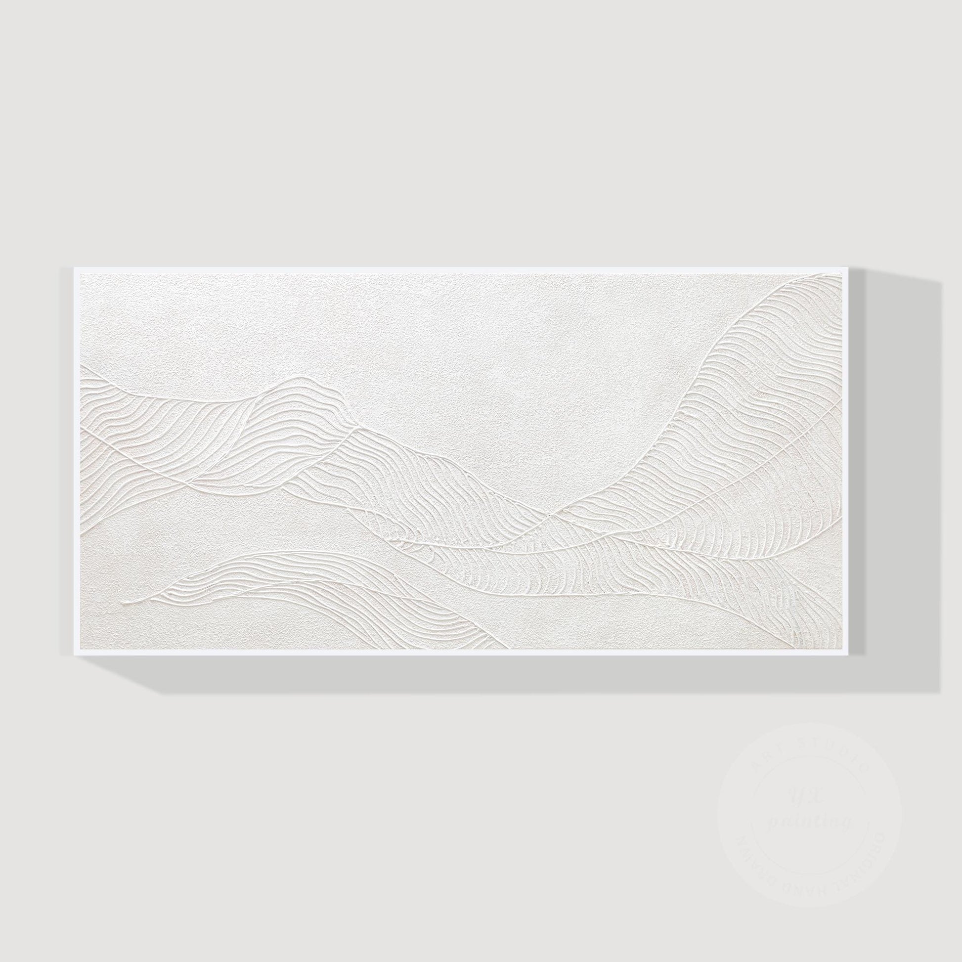 Witte bergschildering met 3D-structuur: abstracte, minimalistische oversized muu #18