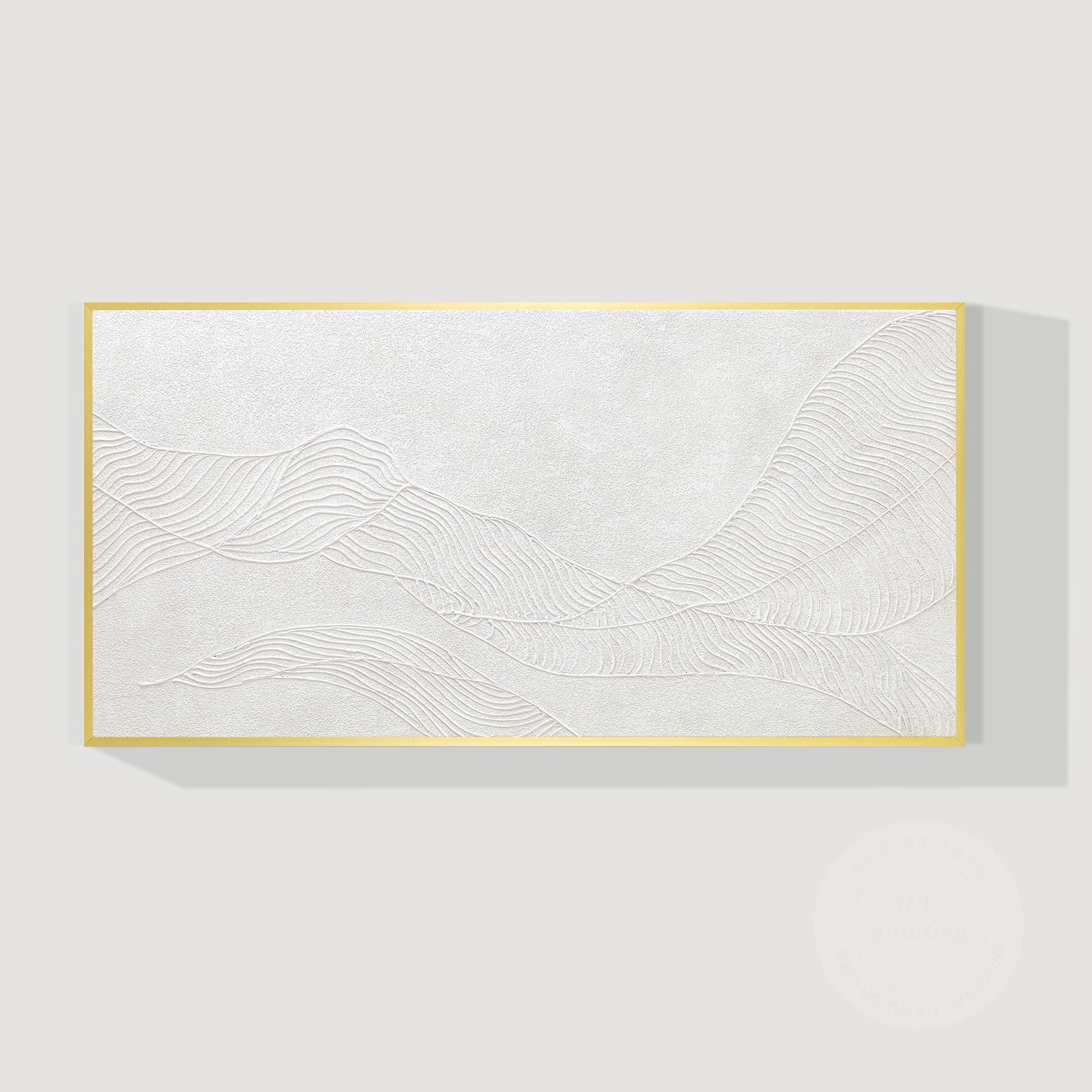 Witte bergschildering met 3D-structuur: abstracte, minimalistische oversized muu #19