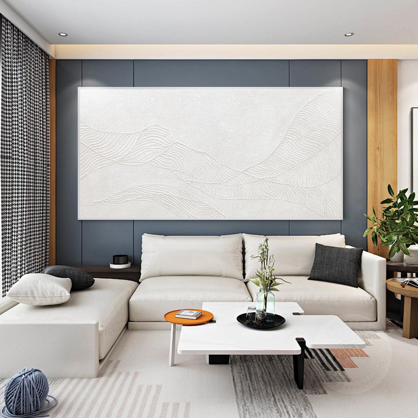 Witte bergschildering met 3D-structuur: abstracte, minimalistische oversized muu #5