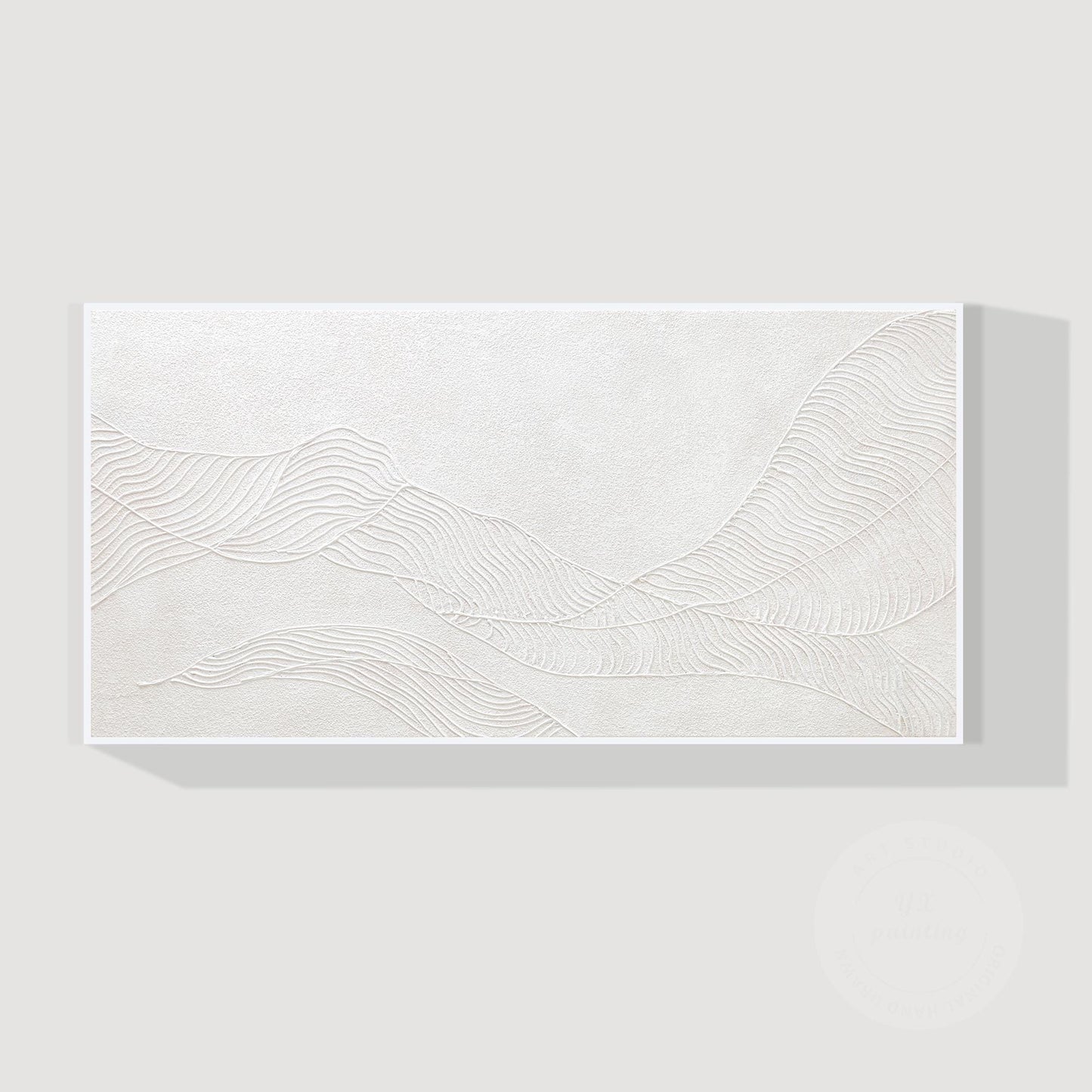 Witte bergschildering met 3D-structuur: abstracte, minimalistische oversized muu #8