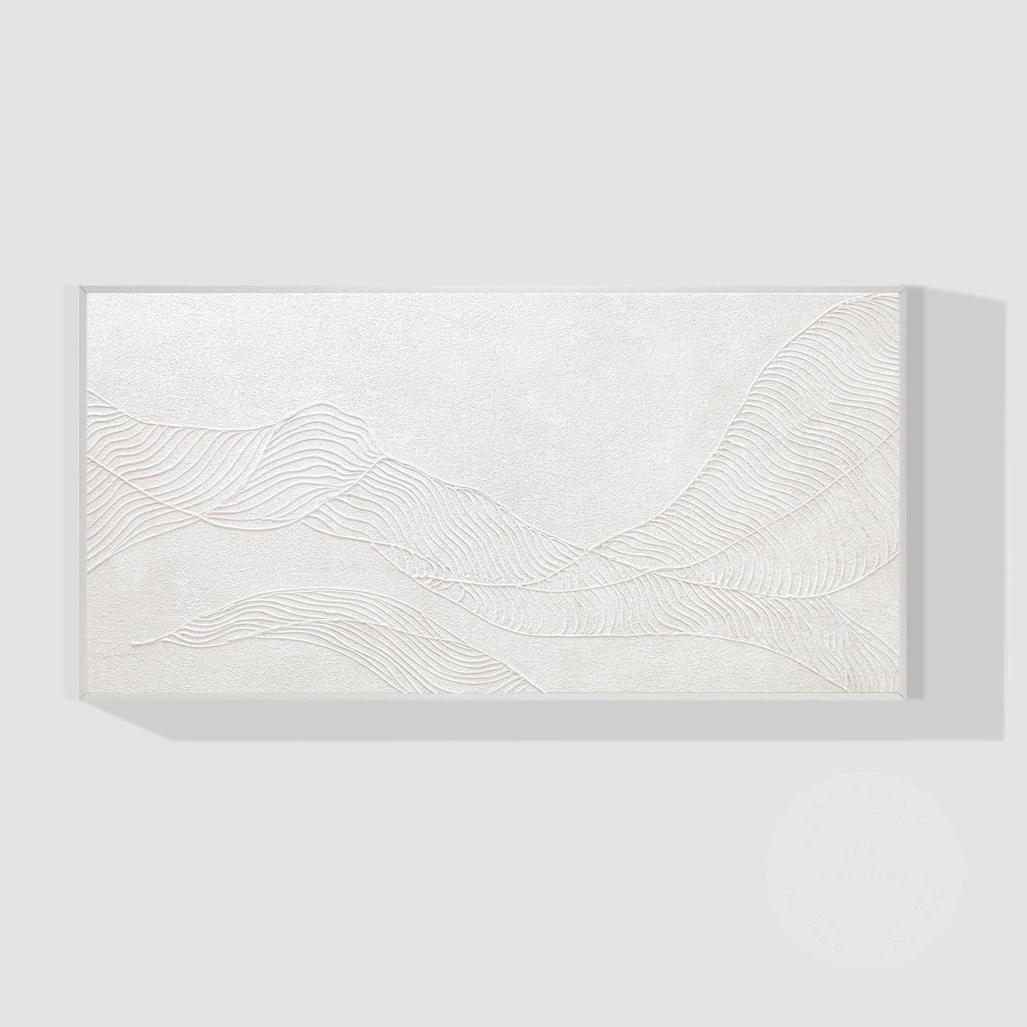 Witte bergschildering met 3D-structuur: abstracte, minimalistische oversized muu #10