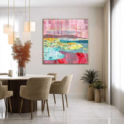 WOVEN HORIZON | gold frame stretched on neutral wall