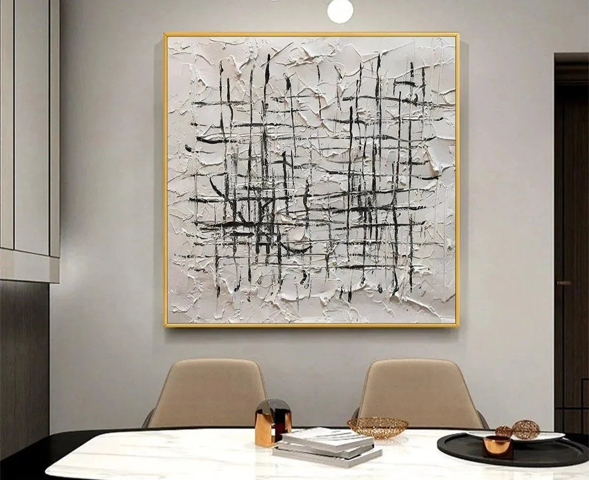 WOVEN LINES | gold frame stretched on neutral wall
