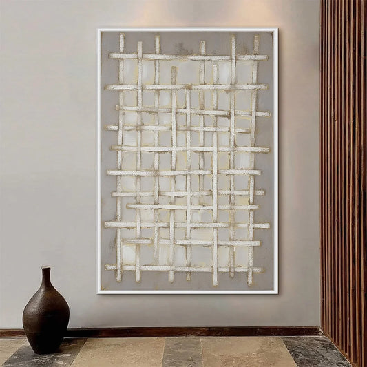 WOVEN TRANQUILITY Minimalist Textured Beige Abstract Oil Painting