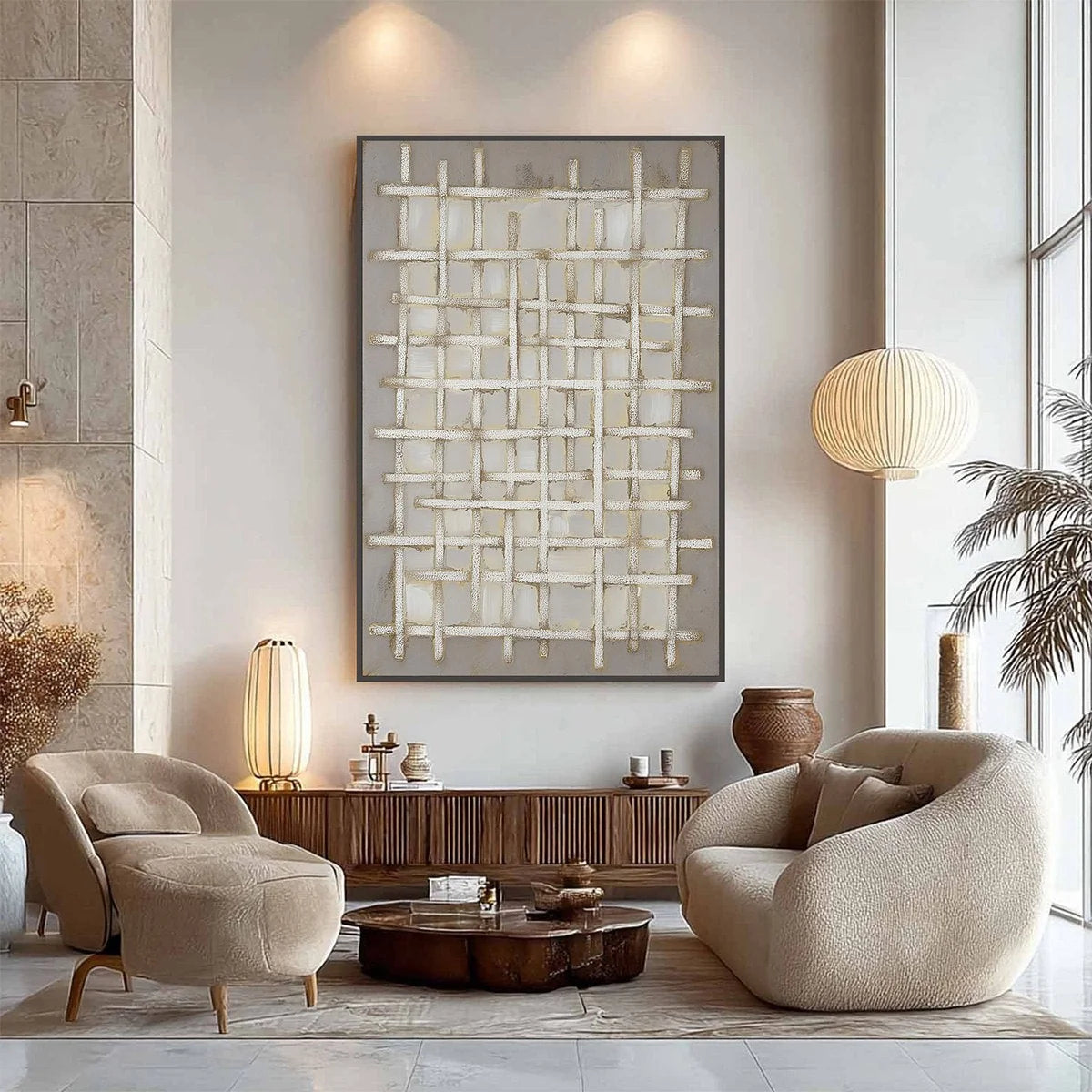 WOVEN | gold frame stretched on neutral wall