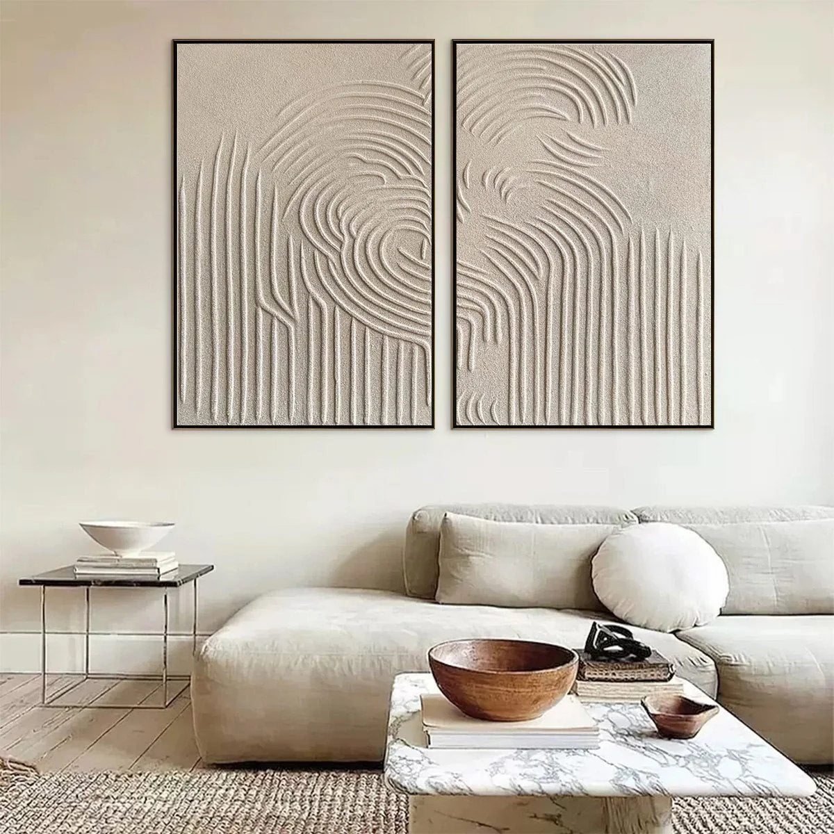 ZEN CASCADE | gold frame stretched on neutral wall