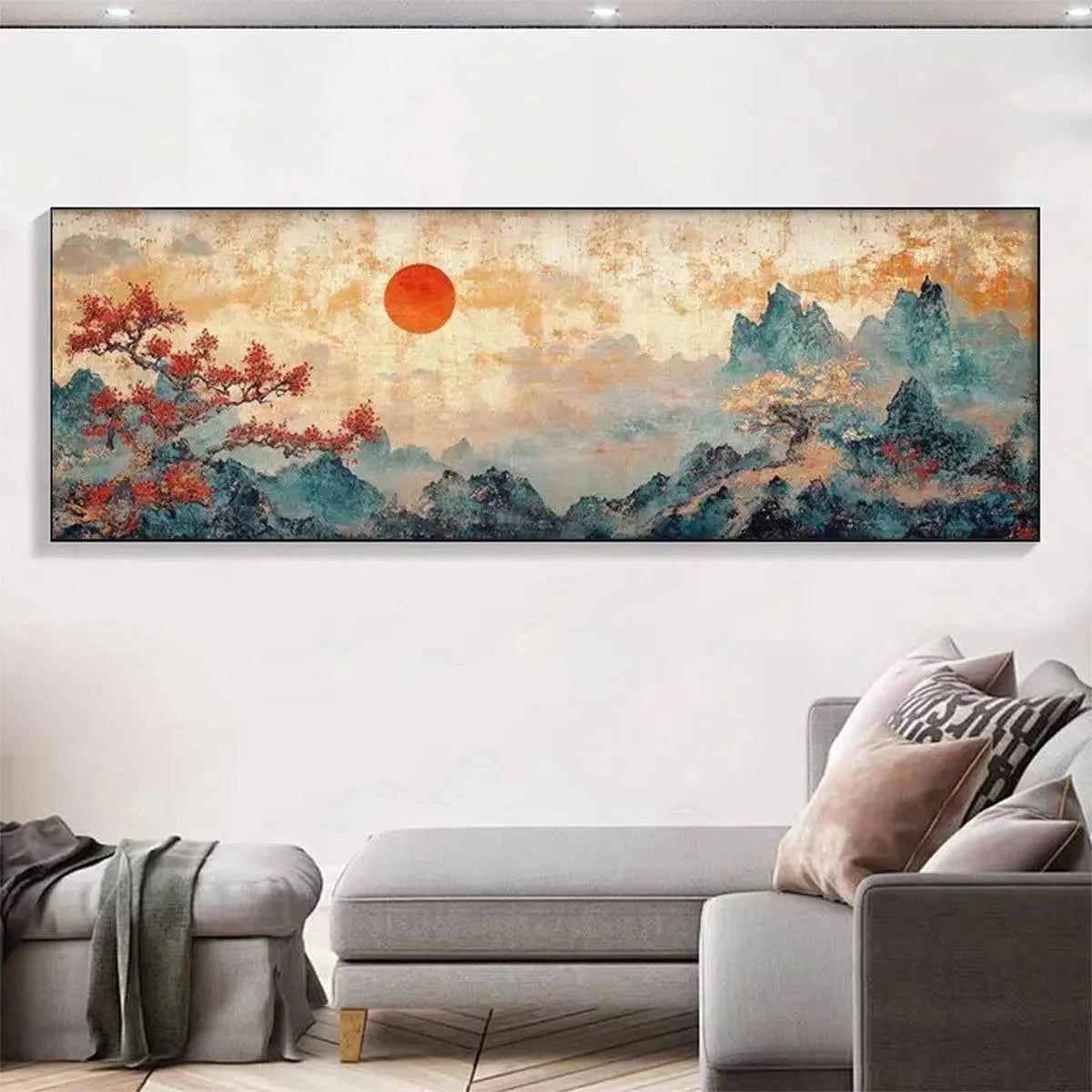 ZEN MOUNTAIN SUNSET PANORAMIC | Landscape closeup, raised brushwork detail