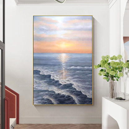 Zonsopgang schilderij zee golf textuur muur kunst, oceaan schilderij verticale m #12