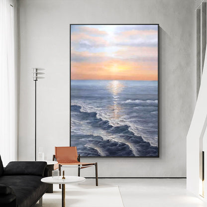 Zonsopgang schilderij zee golf textuur muur kunst, oceaan schilderij verticale m #15