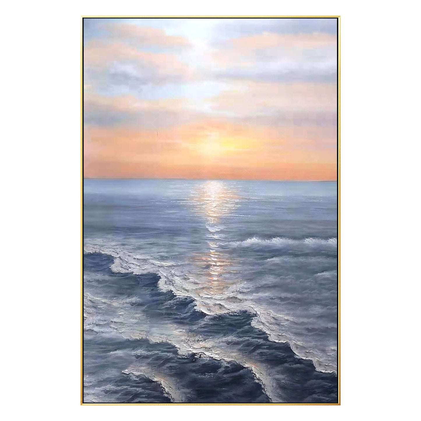 Zonsopgang schilderij zee golf textuur muur kunst, oceaan schilderij verticale m #7