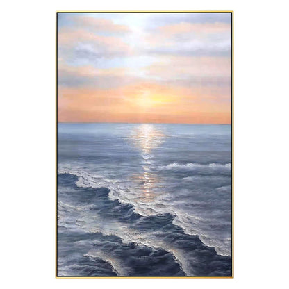 Zonsopgang schilderij zee golf textuur muur kunst, oceaan schilderij verticale m #7