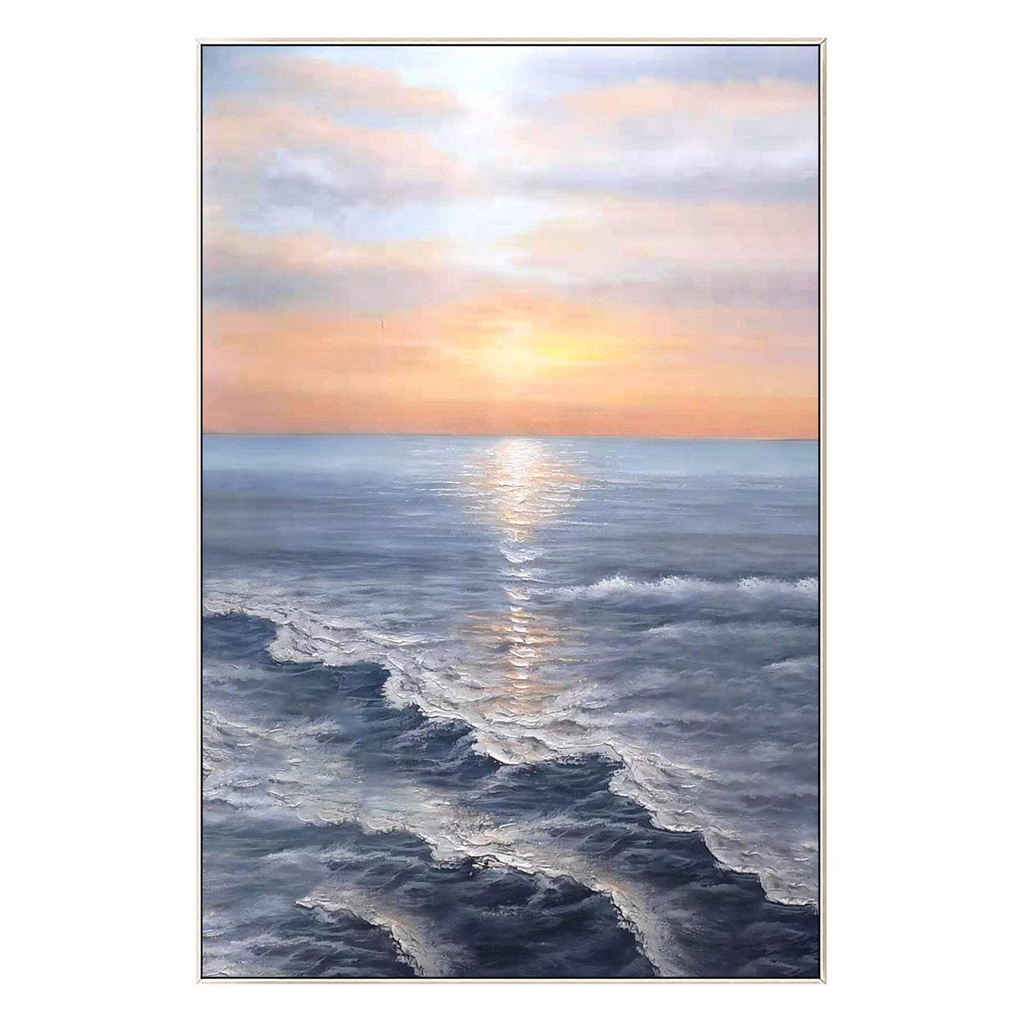 Zonsopgang schilderij zee golf textuur muur kunst, oceaan schilderij verticale m #8