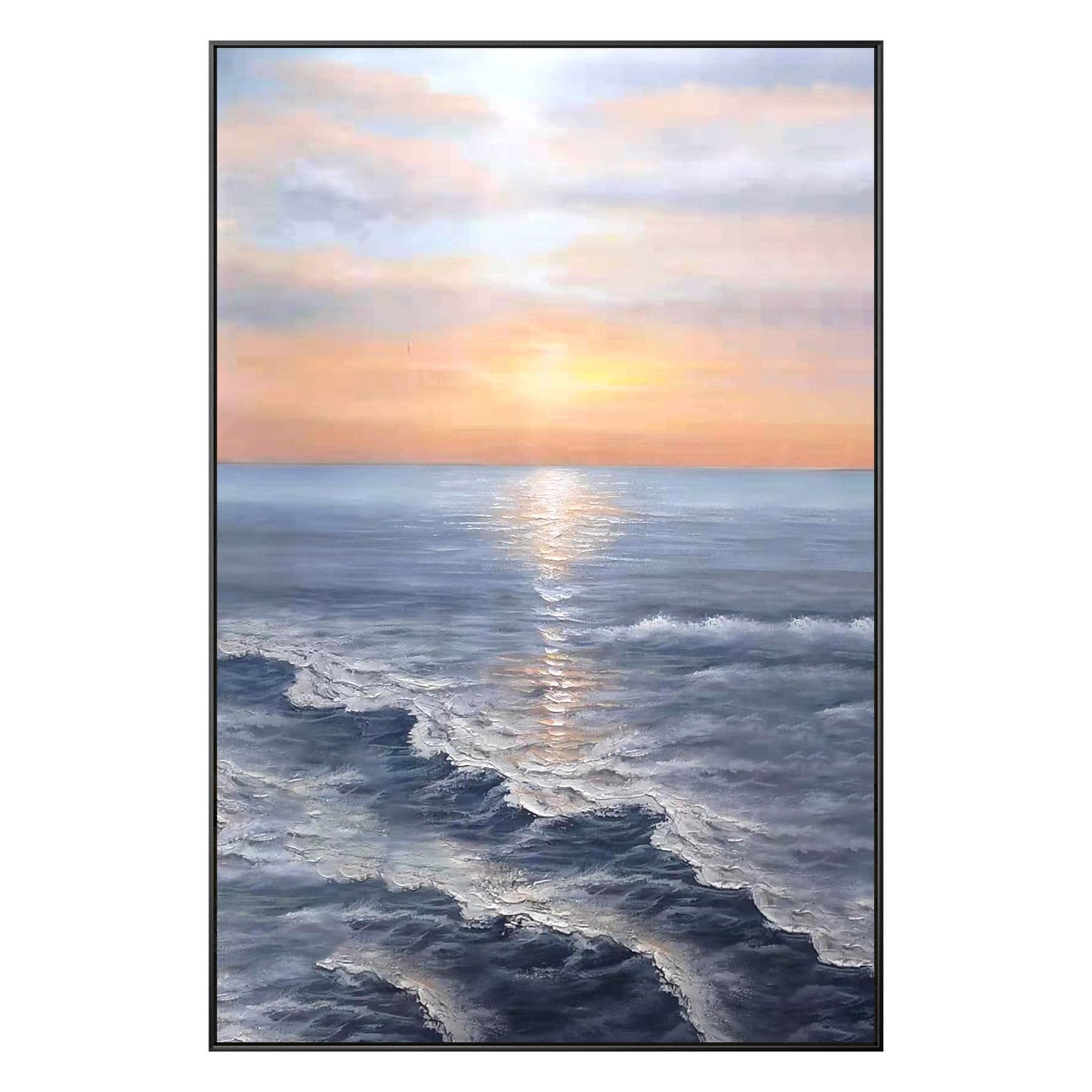 Zonsopgang schilderij zee golf textuur muur kunst, oceaan schilderij verticale m #9