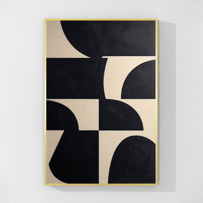 Zwartbeige geometrisch schilderij op canvas: extra grote minimalistische muurkun #18