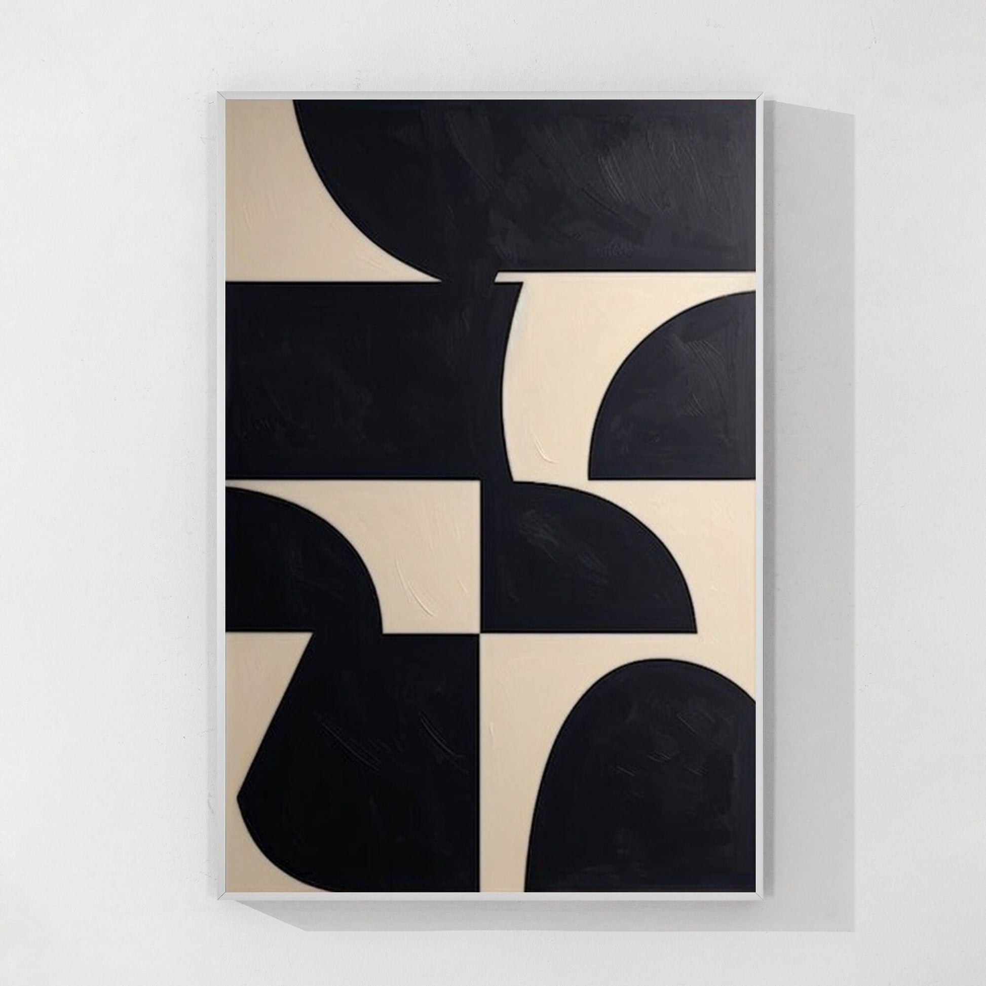 Zwartbeige geometrisch schilderij op canvas: extra grote minimalistische muurkun #19