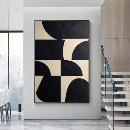 Zwartbeige geometrisch schilderij op canvas: extra grote minimalistische muurkun #4