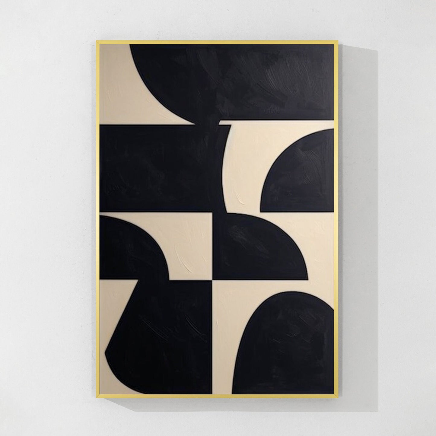 Zwartbeige geometrisch schilderij op canvas: extra grote minimalistische muurkun #8