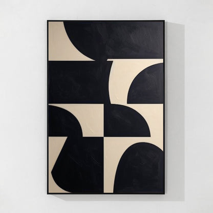 Zwartbeige geometrisch schilderij op canvas: extra grote minimalistische muurkun #10