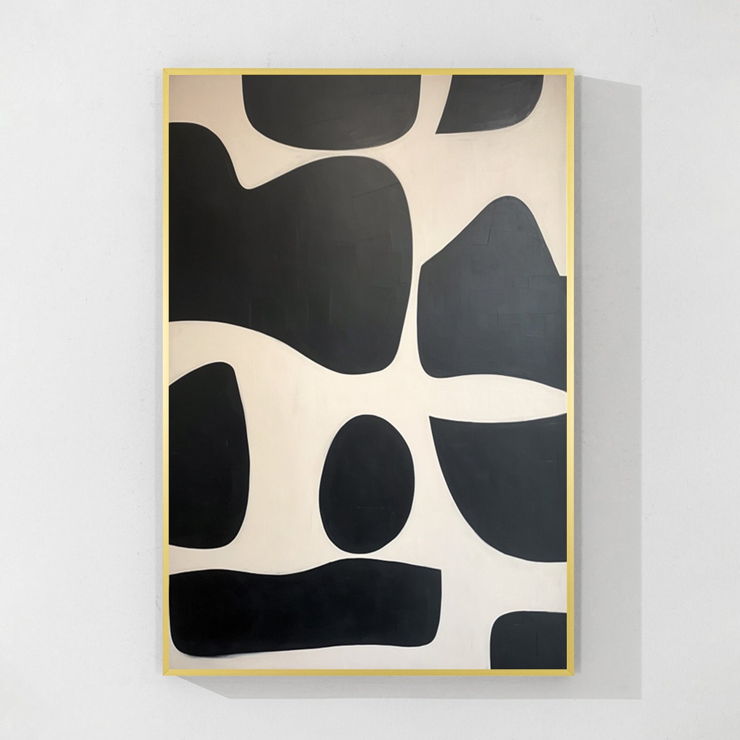 Zwartbeige textuurkunst: geometrische organische vorm schilderij op canvas #17
