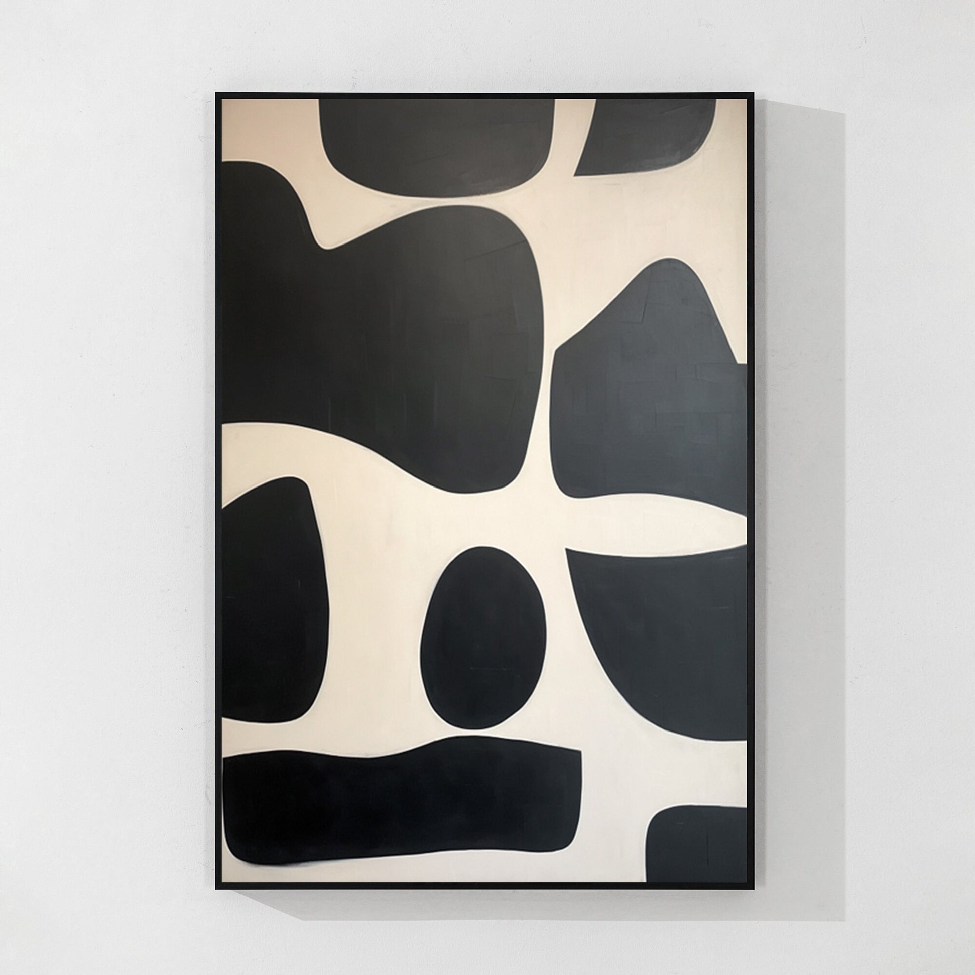 Zwartbeige textuurkunst: geometrische organische vorm schilderij op canvas #7