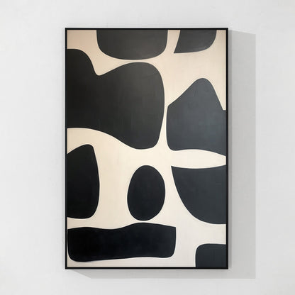 Zwartbeige textuurkunst: geometrische organische vorm schilderij op canvas #7